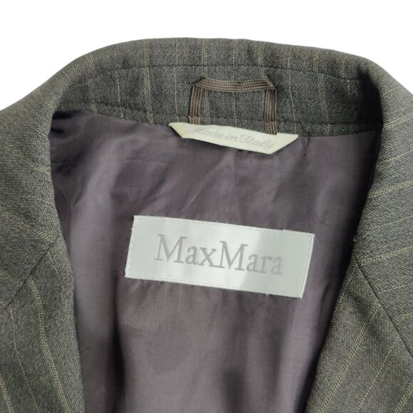 Max Mara Suit Dress Women Size 10 Grey Pinstripe Oversized Longline Blazer Luxe - Picture 7 of 14